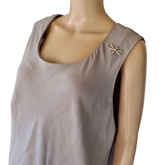 VTG Wayne Diamond 2 Pc Skirt Set Women's 22 Gray Tank Blouse Satin Dragonfly Pin - Picture 3 of 12